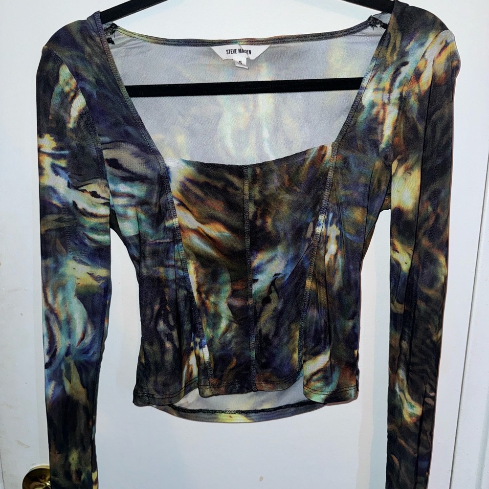 Steve Madden Tie-Dye Long Sleeve Mesh Top